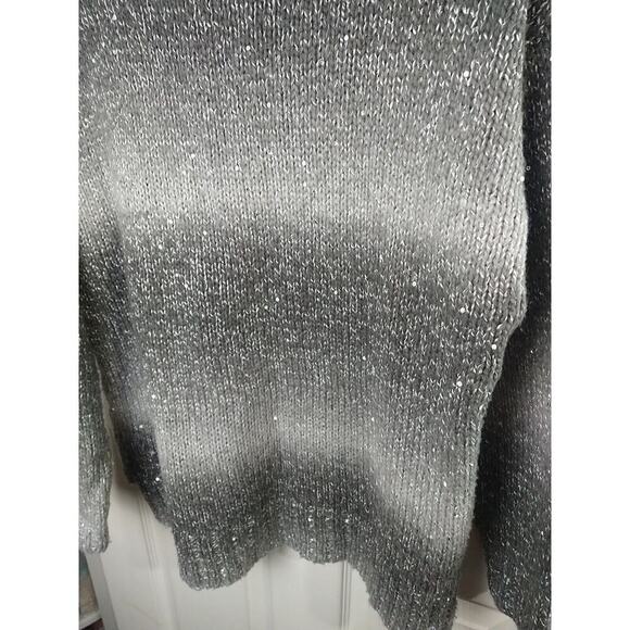 Liz Claiborne Woman XL Sweater Grey Sparkly Hi Low Ombre Striped Pullover - Picture 10 of 11